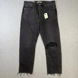 New Levi's Women's Size 31x28 Black Wedgie Straight Leg High Rise Distressed